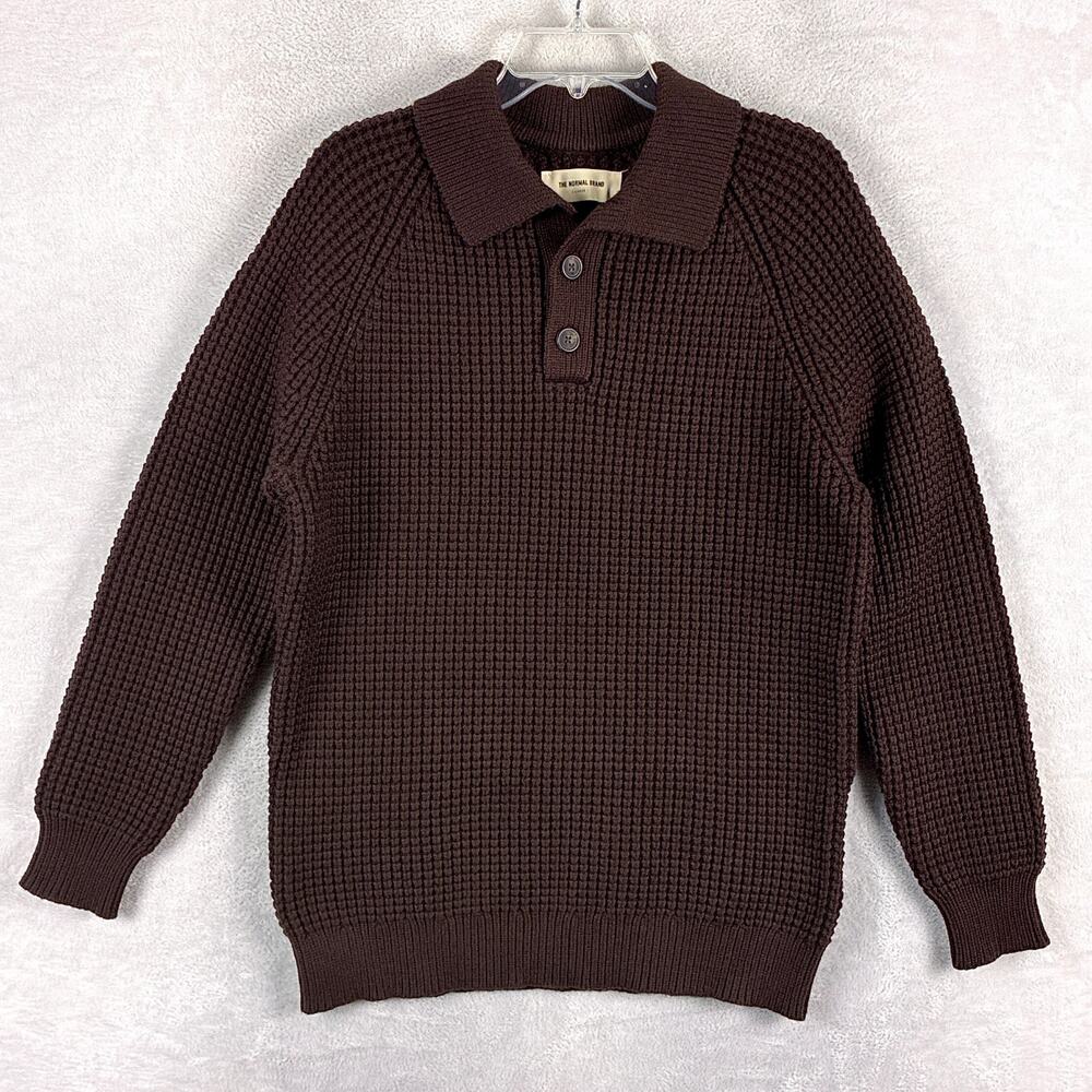 The Normal Brand Sweater Mens L Brown Waffle Knit Popover Preppy Huckberry